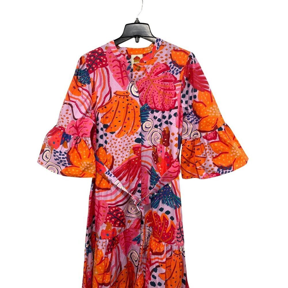 Farm Rio Lilac Floral Botanical Belted Shift Dress Midi Size XL NWT - Picture 4 of 8